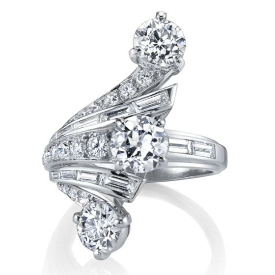 Art Deco platinum ring with Old European cut and Baguette cut diamonds, Darren McClung Estate & Precious Jewelry Palo Alto