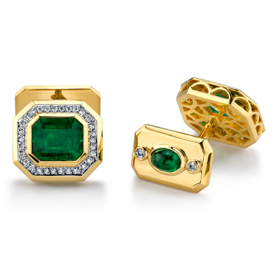 Emerald and diamond cufflinks, Darren McClung Fine and Precious Jewelry, Palo Alto, Menlo Park, CA 