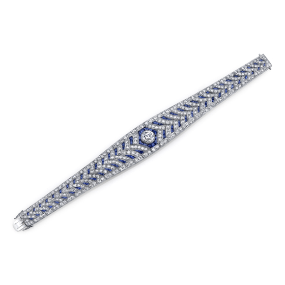 Art Deco platinum, sapphire and diamond bracelet, Darren McClung Estate & Precious Jewelry Palo Alto
