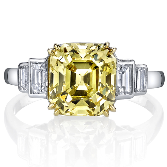 Art Deco Fancy Yellow Asscher cut diamond ring, Darren McClung Estate & Precious Jewelry Palo Alto 