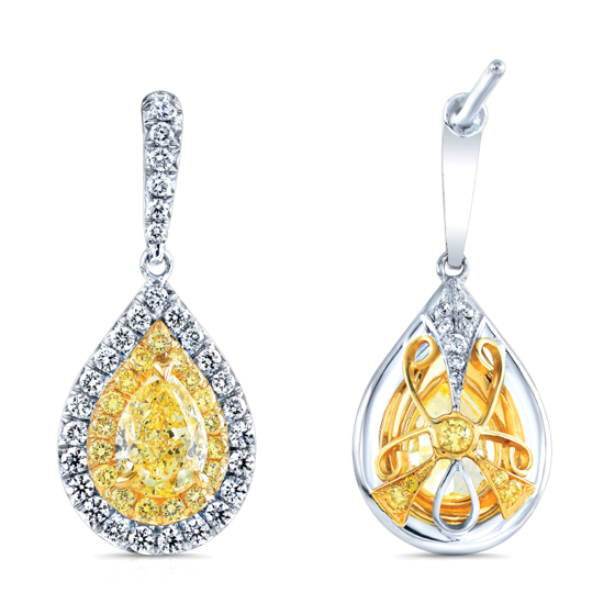 Darren McClung designed Fancy Yellow Pear Shape Diamond Earrings