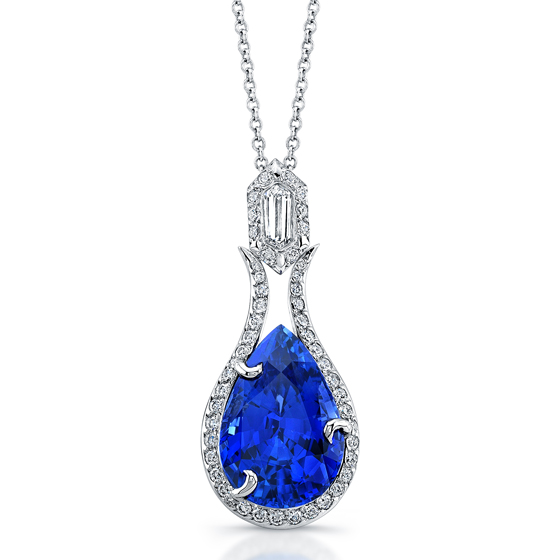 Original, one of a kind sapphire and diamond pendant designed by Darren McClung at Darren McClung Estate & Precious Jewelry, Palo Alto, CA 
