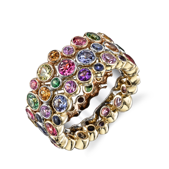 Multicolor sapphire "Rainbow" band in 18k gold
