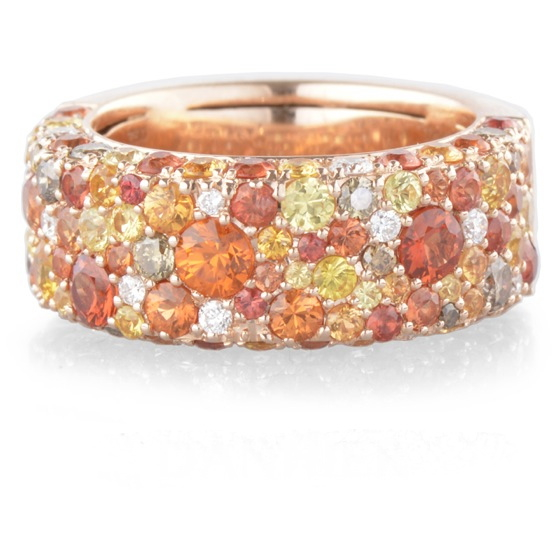 Orange, yellow sapphire and diamond "Carnaval" ring by Christophe Danhier at Darren McClung Estate & Precious Jewelry, Palo Alto, CA