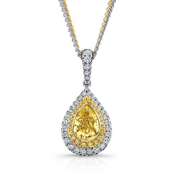 Darren McClung original "Drop of Sunshine" yellow pear shape and white diamond pendant 
