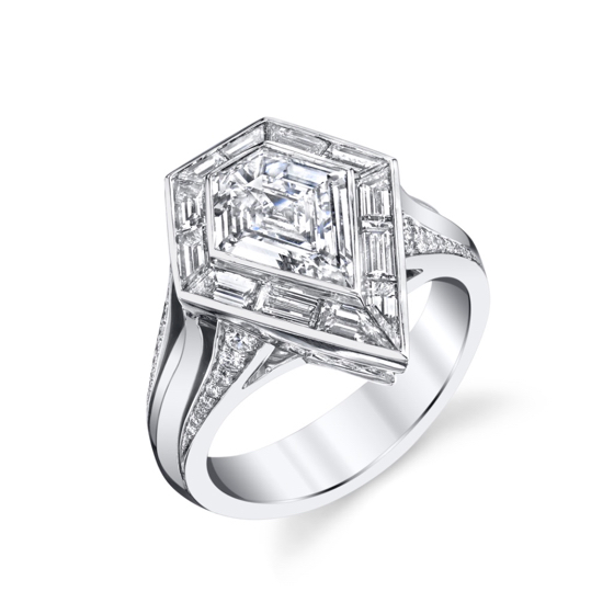 Darren McClung original shield cut diamond ring in platinum