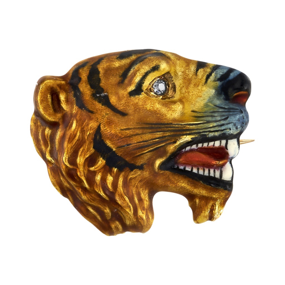 Late Victorian Polychrome Enamel and Diamond Tiger brooch