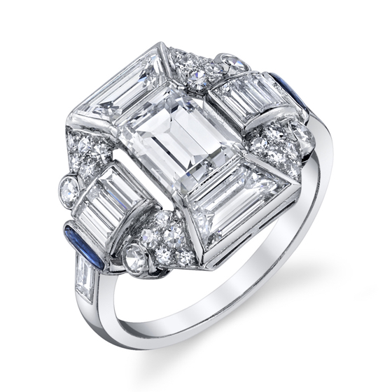 Extraordinary Art Deco Platinum and Diamond Geometric Ring, Circa 1920s