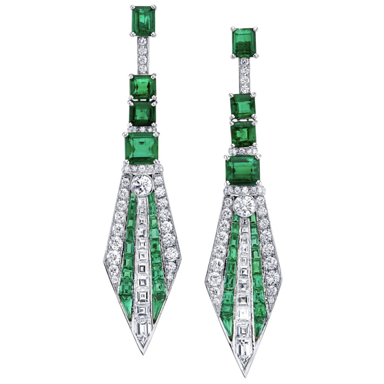 Art Deco Style Platinum, Diamond and Emerald Earrings